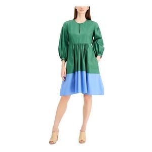 WEEKEND Womens Green Tie Skirt Blouson Sleeve Split Baby Doll Dress 12
